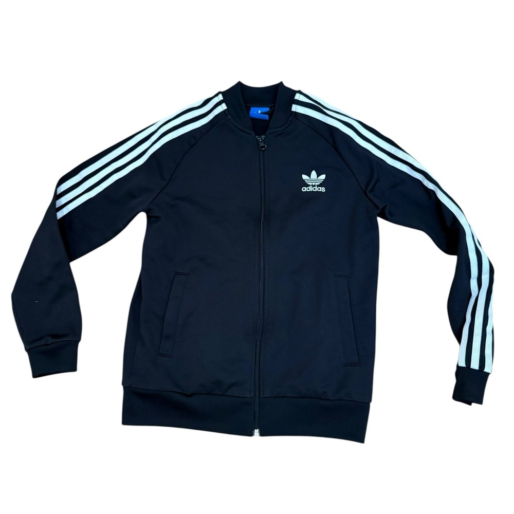 Adidas Black Bomber Jacket with White Stripes